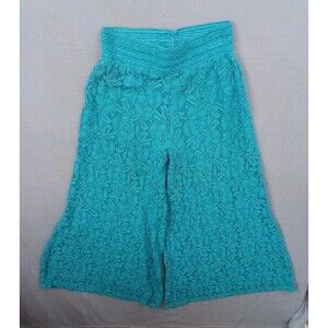 L&B Lace Palazzo Flare Wide Leg Pants Elastic Waist M Teal cropped